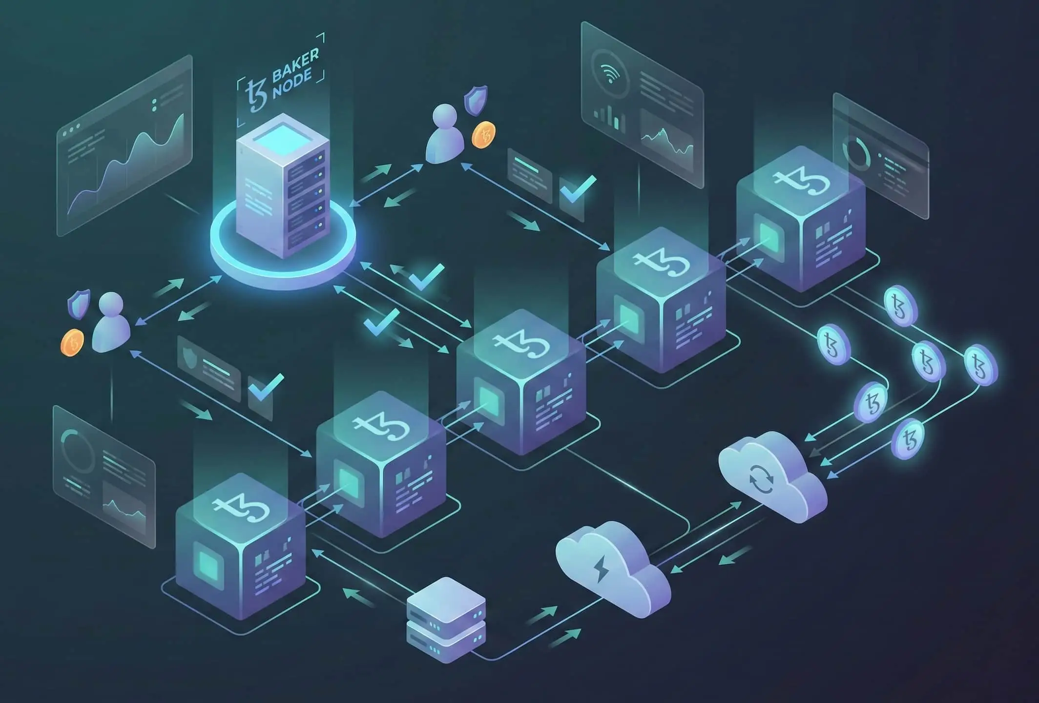 Baking Visualization - Tezos network diagram showing baking process